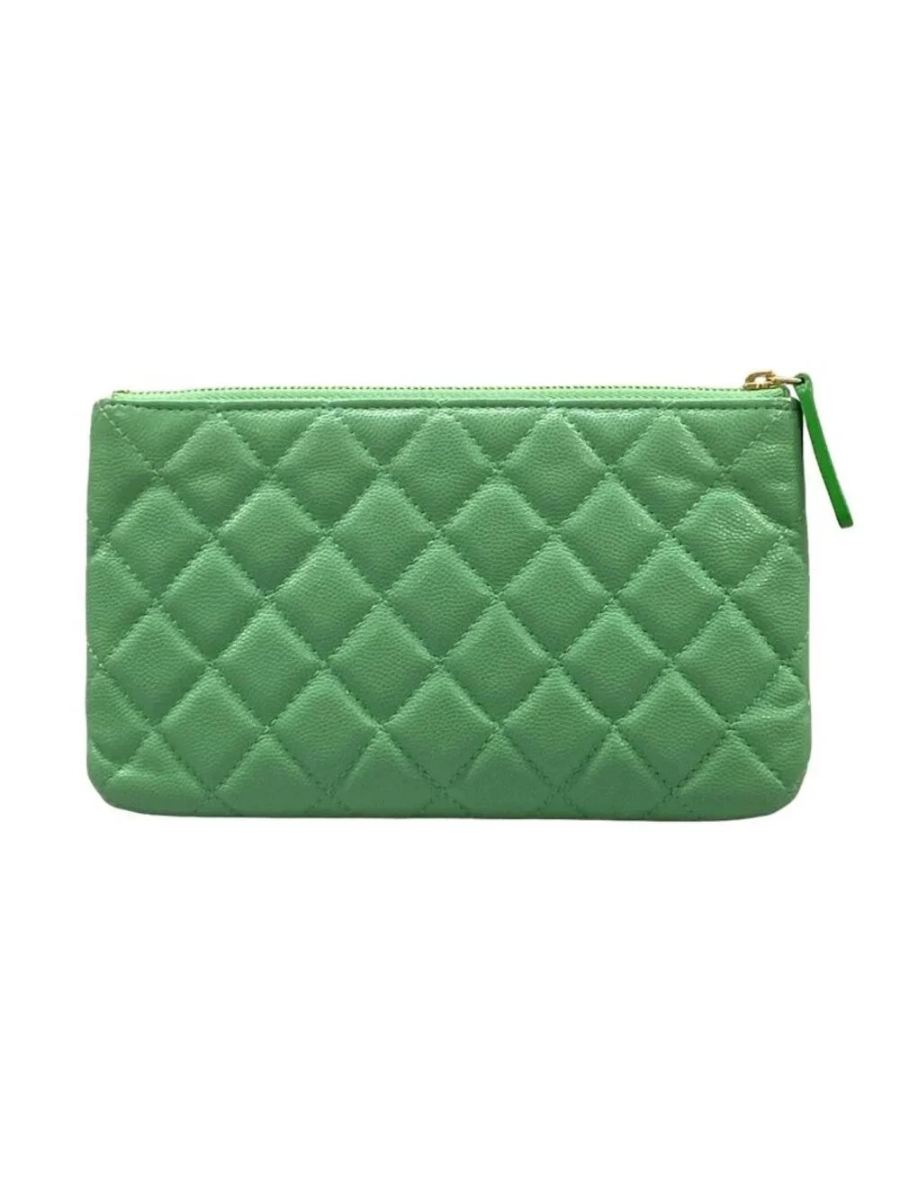 Chanel Pouch Quilted Light Green CC Logo Gold